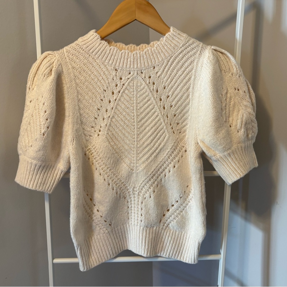 Anthropologie Pointelle Short-sleeve Ivory Knit Sweater NWT - Picture 5 of 9